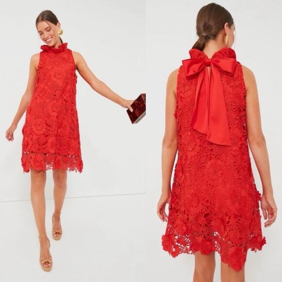 Tuckernuck Blythe Mini Dress Red Guipure Lace size S Holidays Christmas Chic - Picture 1 of 10